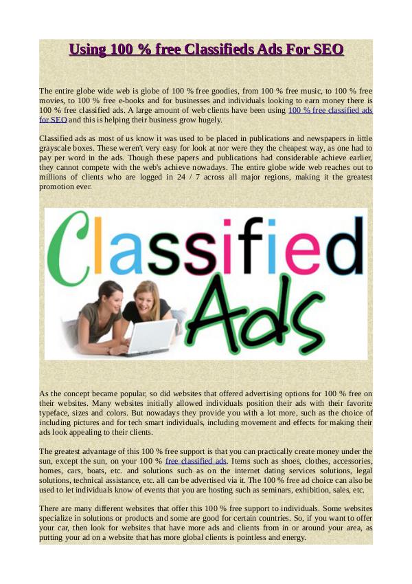 Using 100 % free Classifieds Ads For SEO Using 100 % free Classifieds Ads For SEO