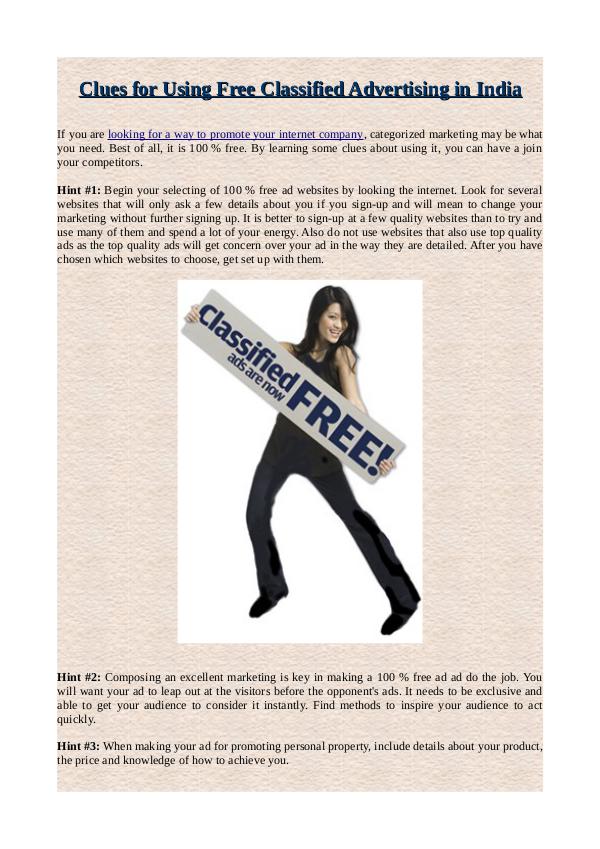 Clues for Using Free Classified Advertising in India Clues for Using Free Classified Advertising in Ind