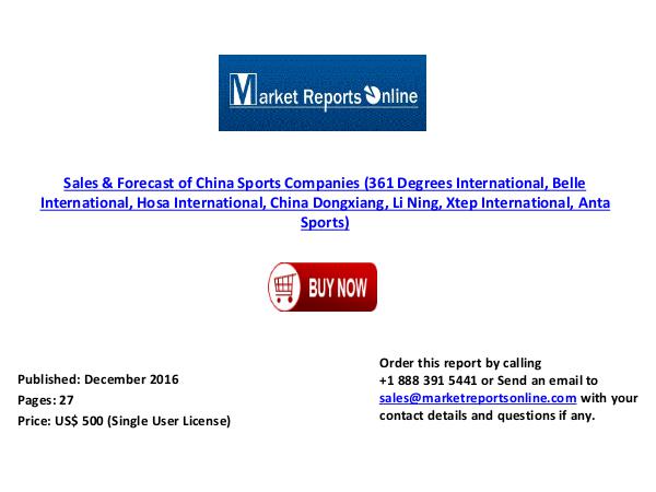 China Sports Companies Sales & Forecast ( 2010- 2020) Dec 2016
