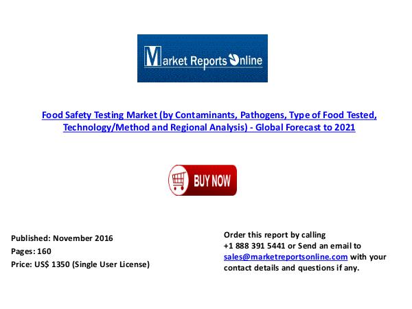 2021: Global Forecast on Food Safety Testing Market Nov 2016