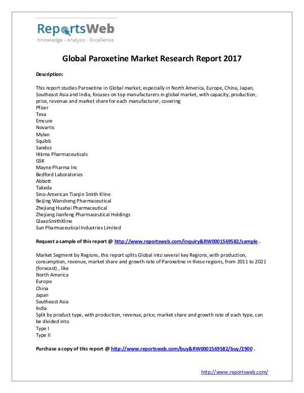 Paroxetine Market - Global Trends Study
