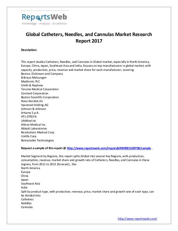 Market Analysis Catheters, Needles, and Cannulas Market 2017
