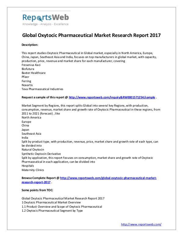 Market Analysis 2017-2022 Oxytocic Pharmaceutical Market