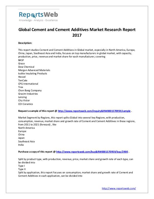 Market Analysis 2017 Cement and Cement Additives Market