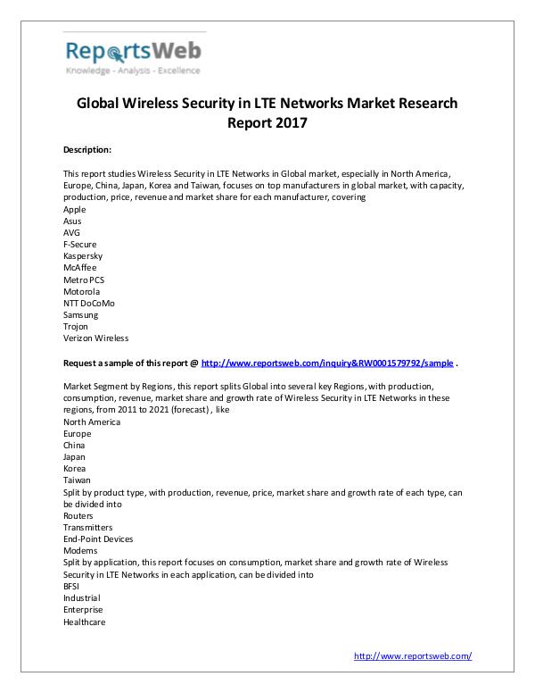 Market Analysis Global Wireless Security in LTE Networks Industry