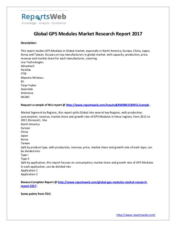Market Analysis 2017 Analysis: GPS Modules Market Report