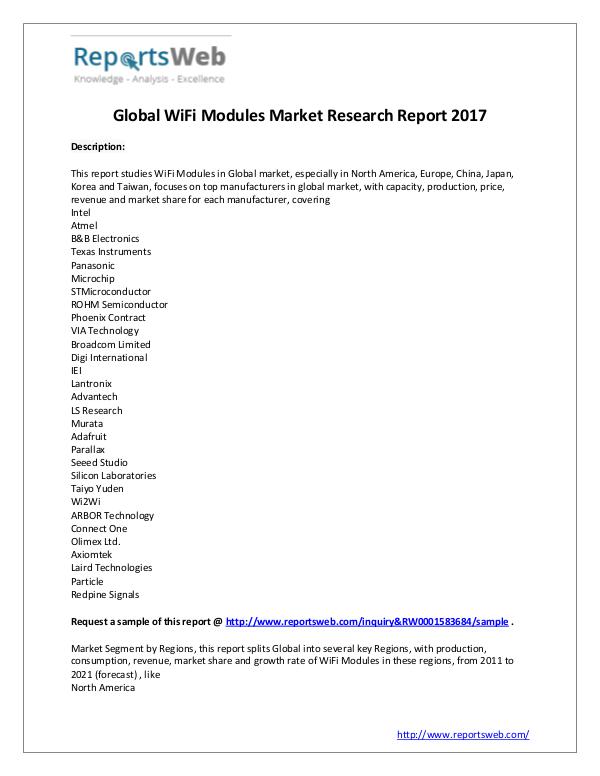 Market Analysis 2017 Analysis: WiFi Modules Market Report