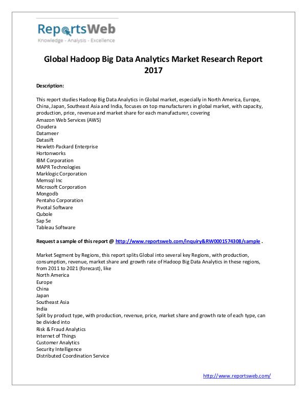 Market Analysis 2017 Global Hadoop Big Data Analytics Market