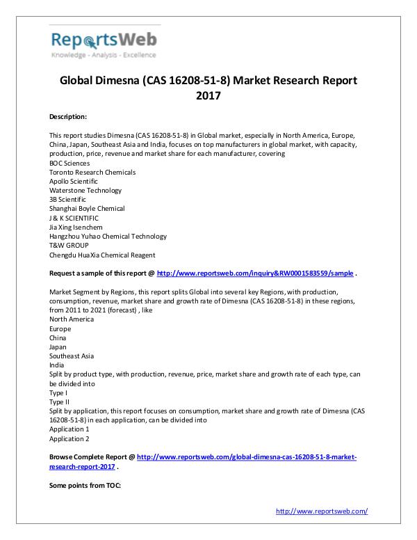 Market Analysis Global Dimesna (CAS 16208-51-8) Market 2022