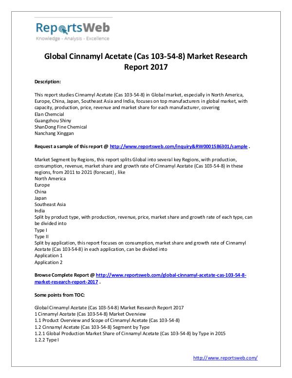 Market Analysis Global Cinnamyl Acetate (Cas 103-54-8) Market