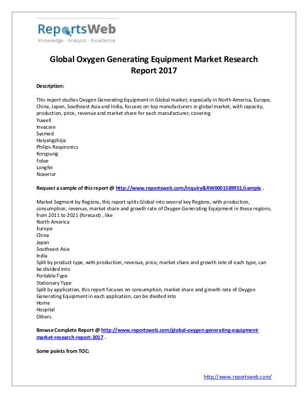 Oxygen Generating Equipment Market Growth 2017