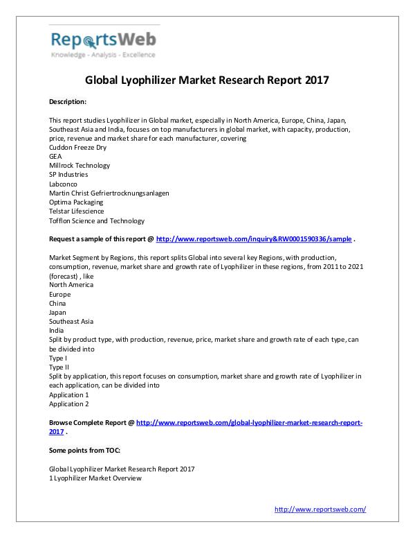 Market Analysis New Study: 2017 Global Lyophilizer Market
