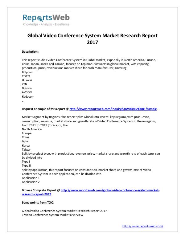 Market Analysis 2017 Global Video Conference System Market