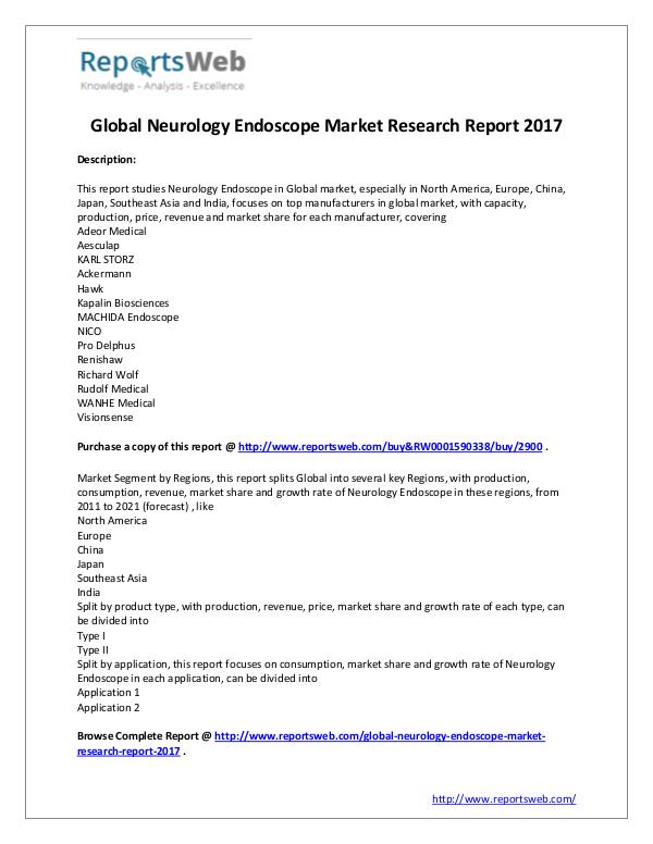 New Study: 2017 Global Neurology Endoscope Market