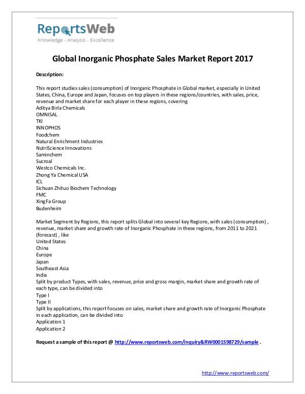 Market Analysis Inorganic Phosphate Sales Market - Global Research