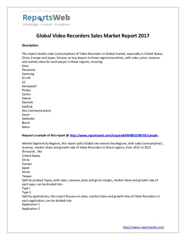 Market Analysis 2017 Global Video Recorders Sales Market Outlook