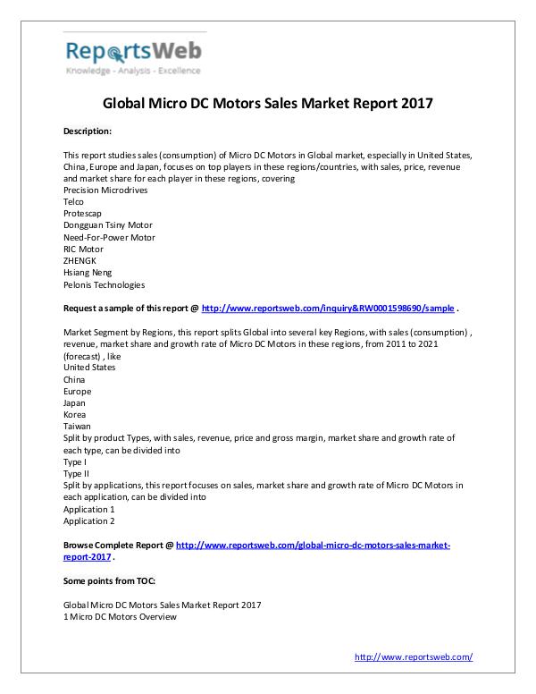 Market Analysis 2017 Global Micro DC Motors Sales Market
