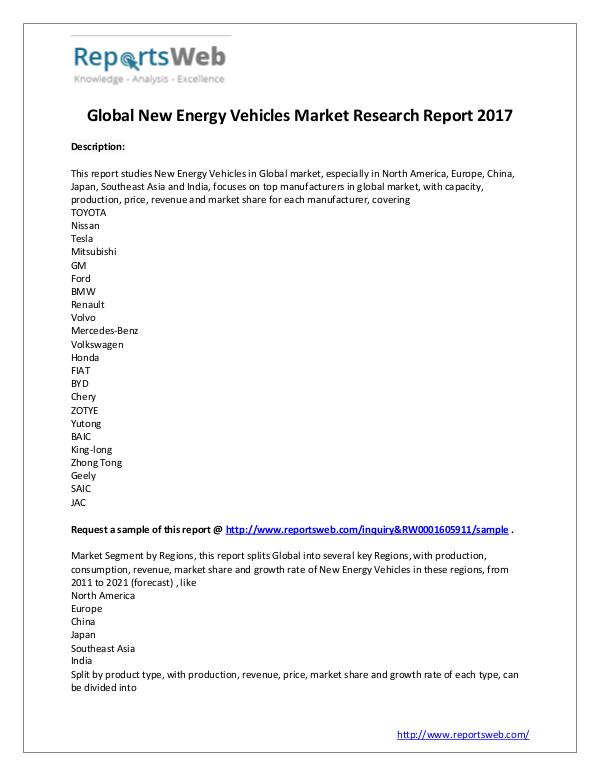 New Energy Vehicles Market - Global Trends Study