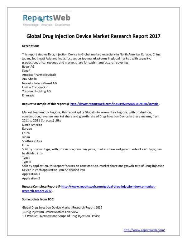 Drug Injection Device Market - Global Research