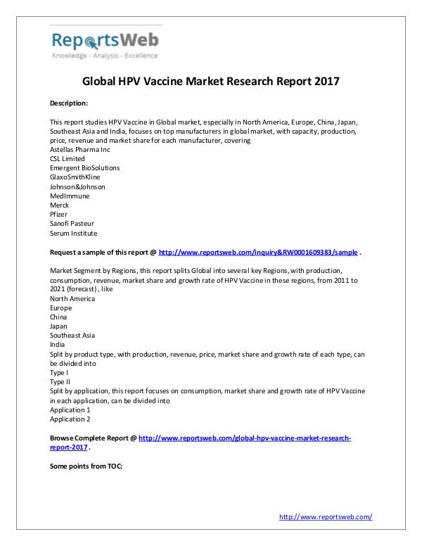 Market Analysis HPV Vaccine Industry 2017-2022 Global Market