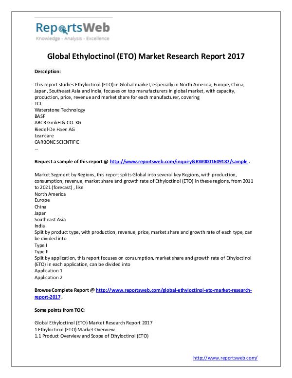 Market Analysis 2017 Study - Global Ethyloctinol (ETO) Market