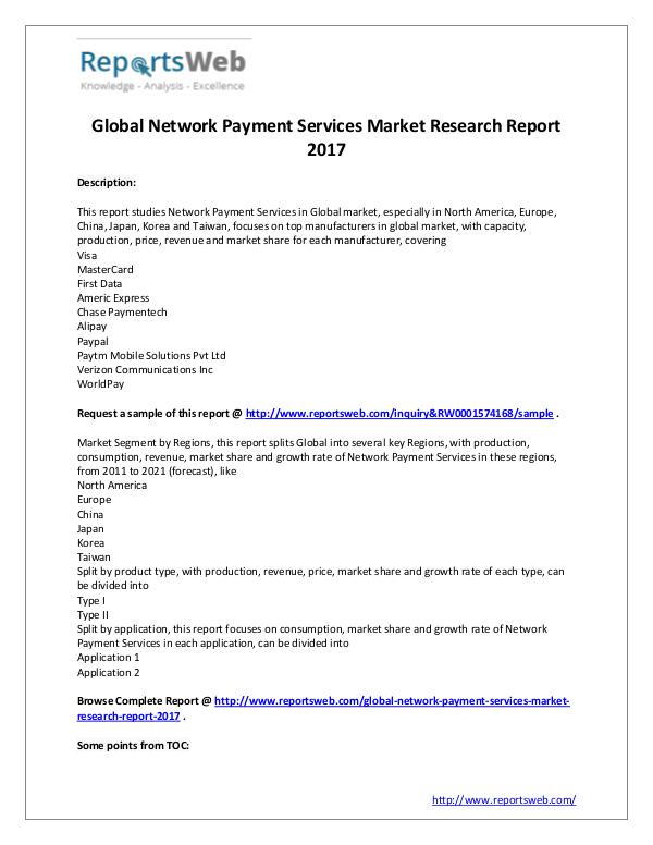 Market Analysis 2017 Global Network Payment Services Market