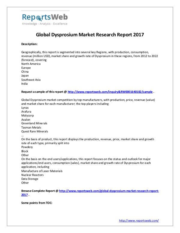 Market Analysis Dysprosium Market – Worldwide Manufacturers Study
