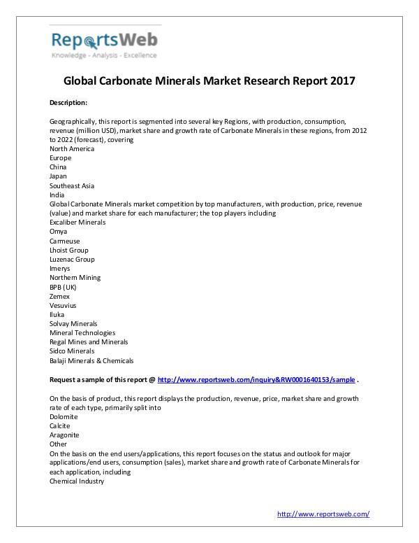 Market Analysis Carbonate Minerals Market - Global Research Report
