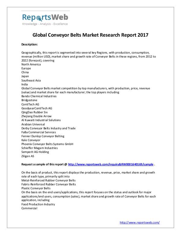 Market Analysis New Study: 2017 Global Conveyor Belts Market