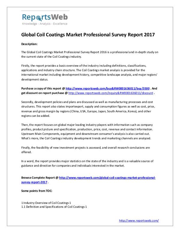 Market Analysis 2017 Coil Coatings Market Professional Survey