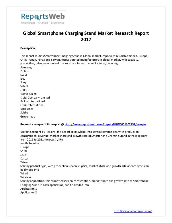 Market Analysis Global Smartphone Charging Stand Industry 2017