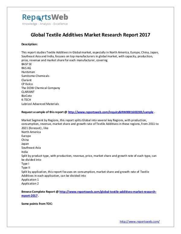 Textile Additives Market Global Analysis 2017