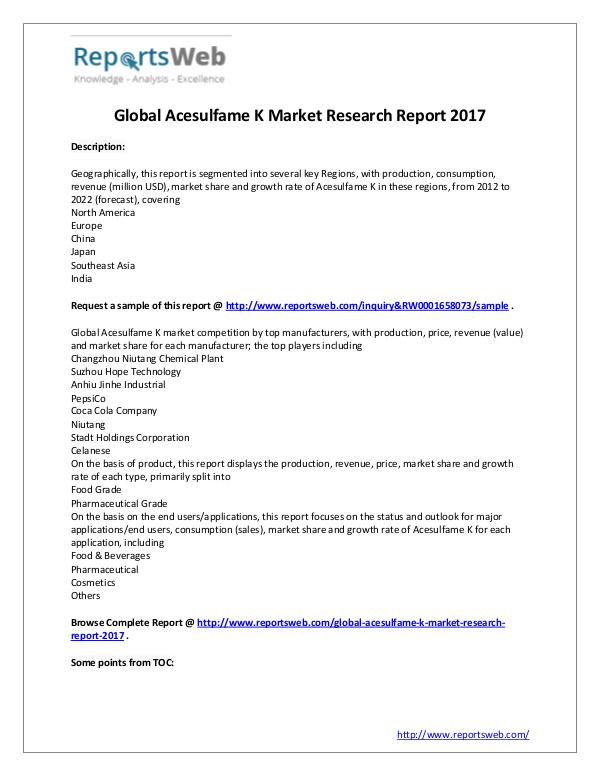 Market Analysis Acesulfame K Market Global Analysis
