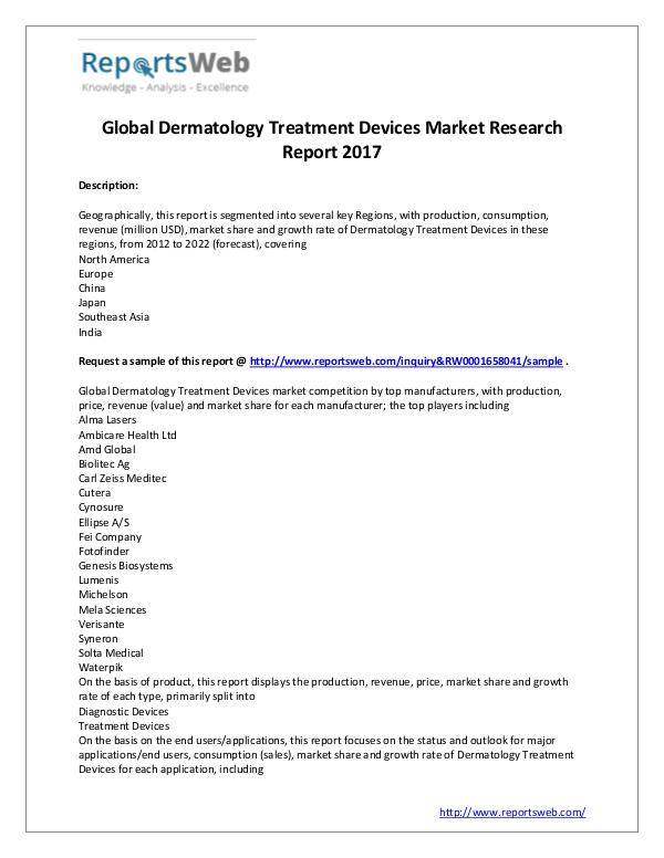 Market Analysis 2017 Dermatology Treatment Devices Market