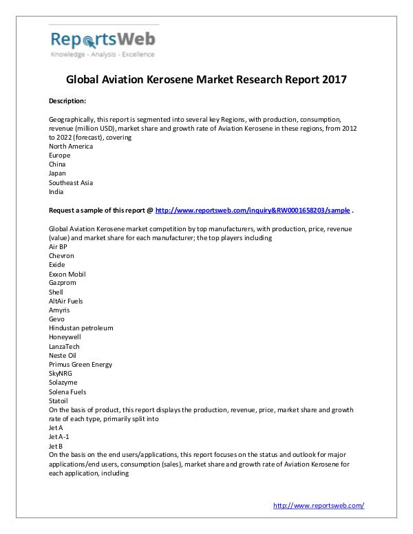 Market Analysis New Study: 2017 Global Aviation Kerosene Market