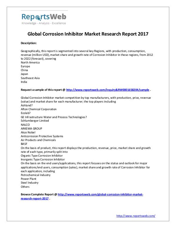 New Study: 2017 Global Corrosion Inhibitor Market