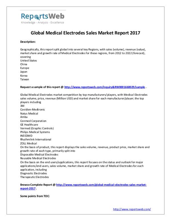Market Analysis 2022 Global Medical Electrodes Sales Industry