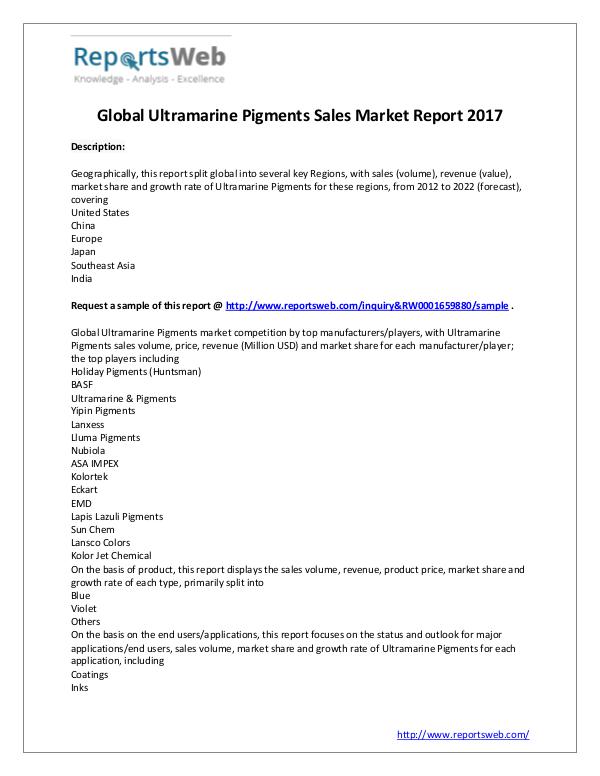 Market Analysis 2017 Global Ultramarine Pigments Sales Market