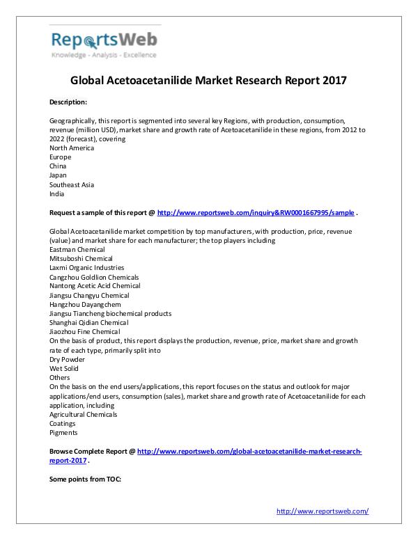 Market Analysis New Study: 2017 Global Acetoacetanilide Market
