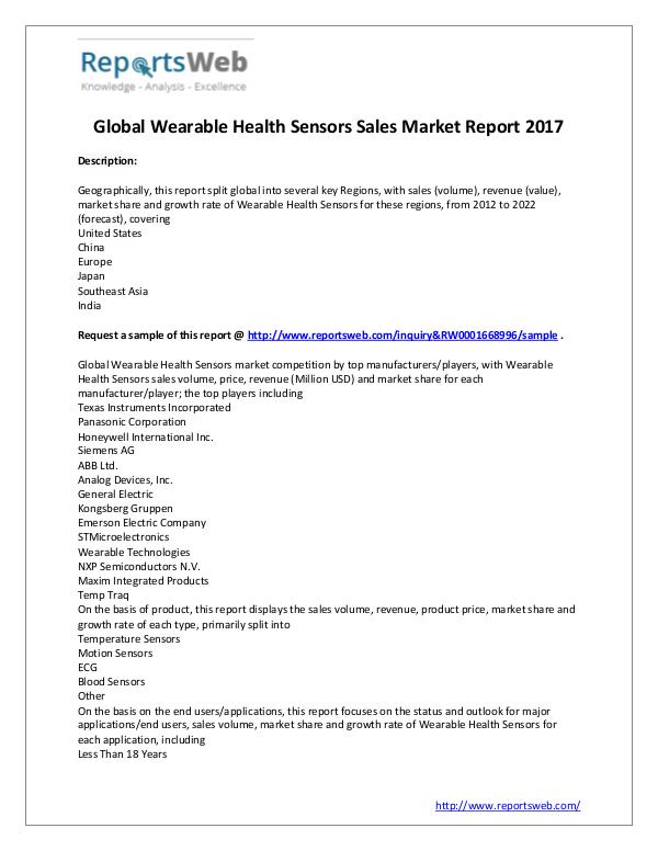 Market Analysis 2017 Wearable Health Sensors Sales Market