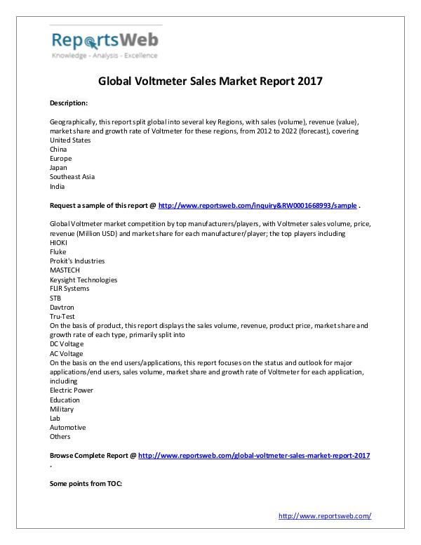 New Study: 2017 Global Voltmeter Sales Market