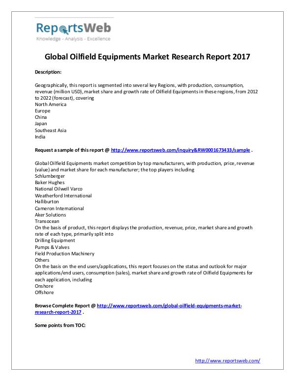 New Study: 2017 Global Oilfield Equipments Market