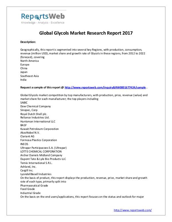 Market Analysis New Study: 2017 Global Glycols Market