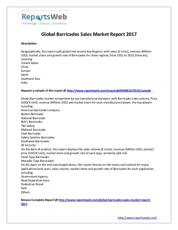 Market Analysis 2017 Global Barricades Sales Market