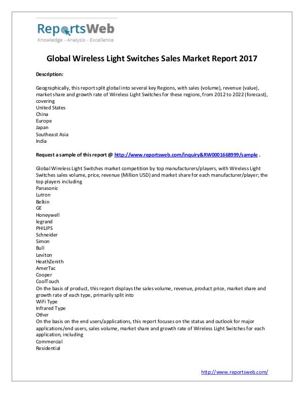Market Analysis 2017-2022 Wireless Light Switches Sales Industry
