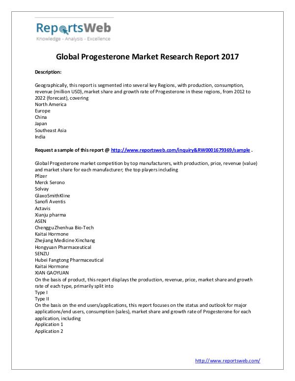 Market Analysis Progesterone Market 2017-2022 Research Report