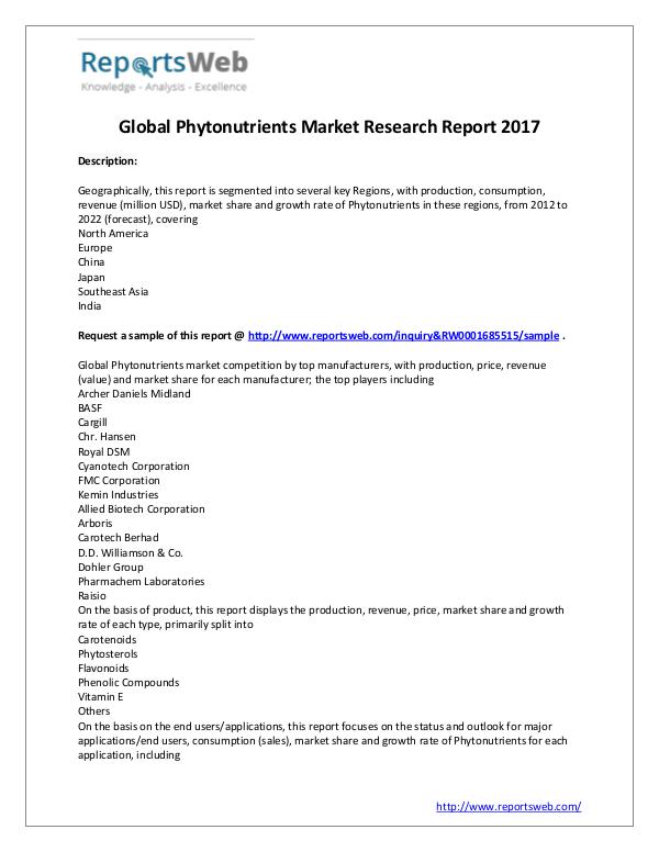 Market Analysis Phytonutrients Market - Global Trends Study