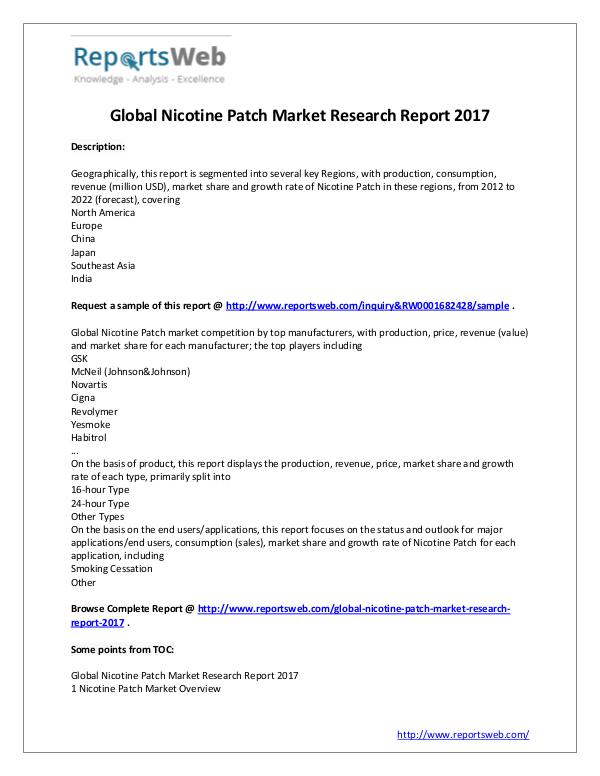 Market Analysis Global Nicotine Patch Market Research 2017