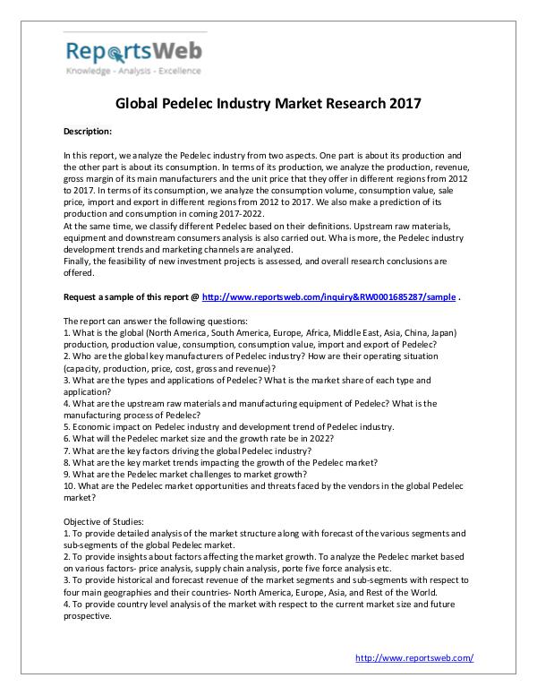 Market Analysis Global Pedelec Market Overview 2017-2022