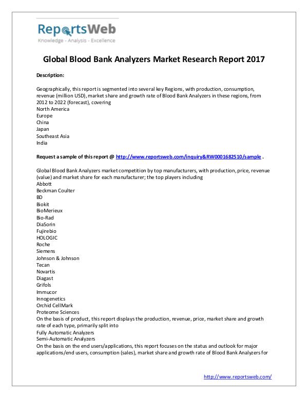 2017 Blood Bank Analyzers Market Trend Report